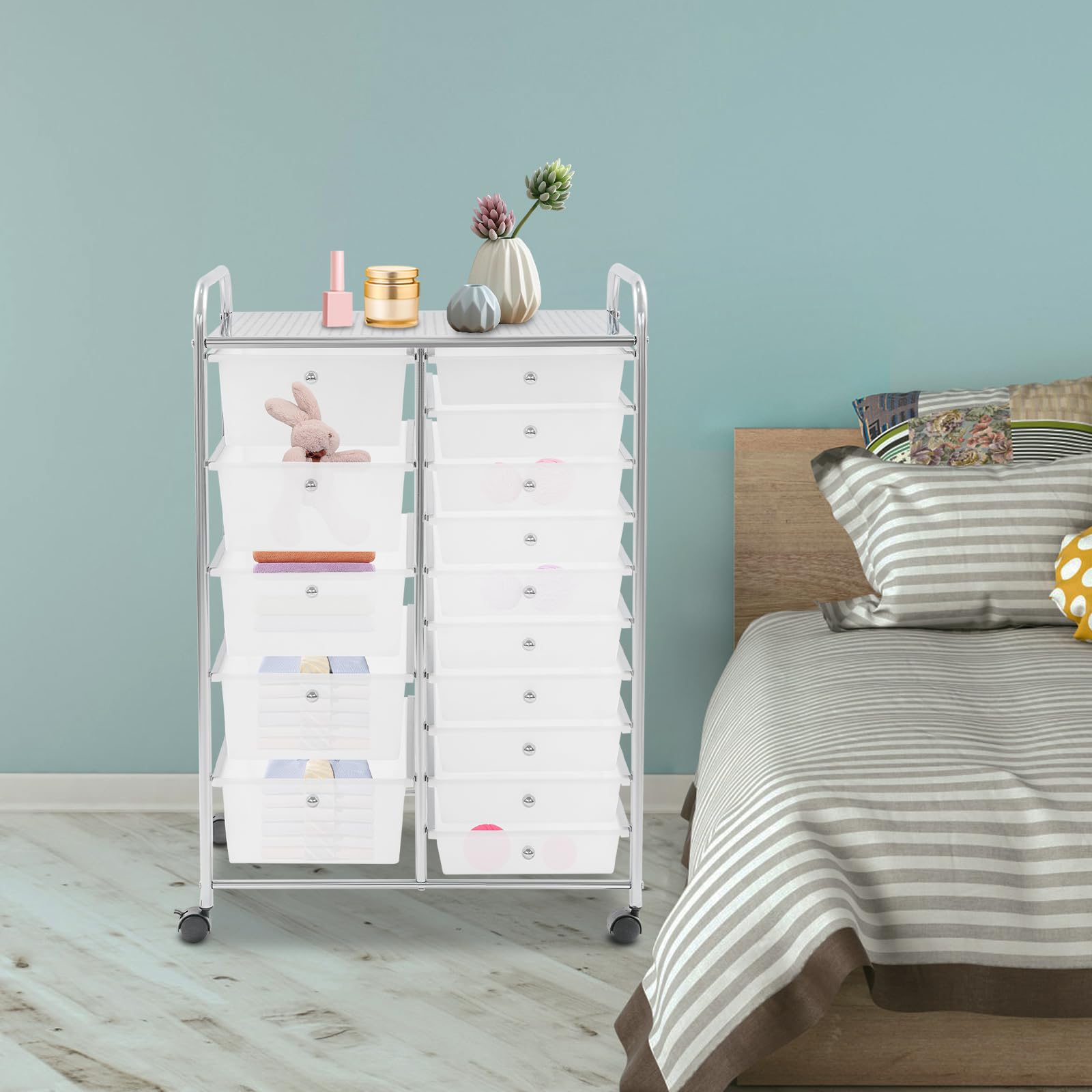 Carrello con 15 cassetti, organizer da cucina, multiuso per cucina, bagno, ufficio, camera da letto