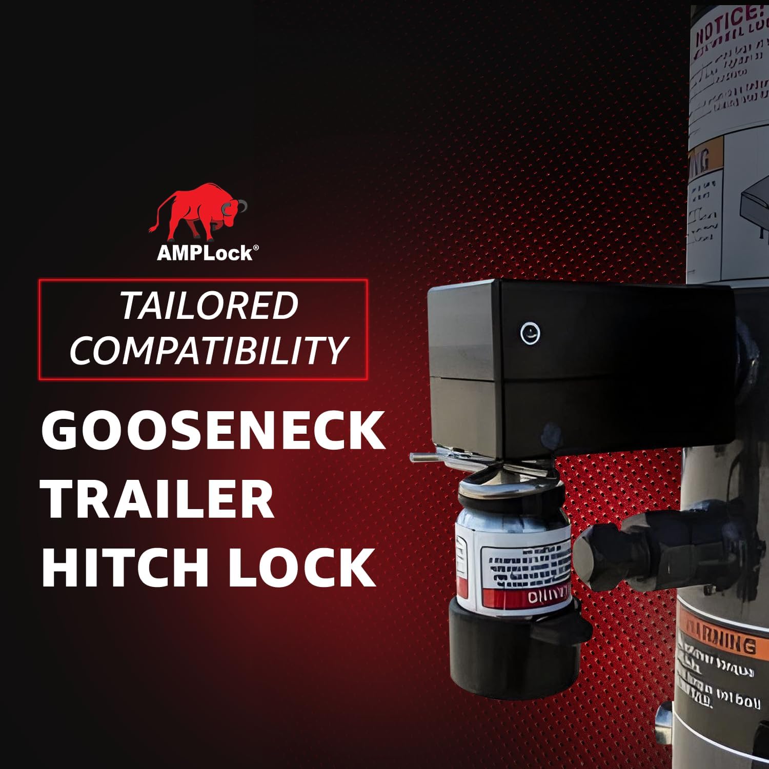 AMPLock - U-LBG Heavy Duty Unhitched Gooseneck Hitch Tube Lock - Utility Gooseneck Trailer Locks Keyed Alike, Patented Anti-Theft Trailer Hitch Locks with Keys and Push-and-Lock Cylinder System