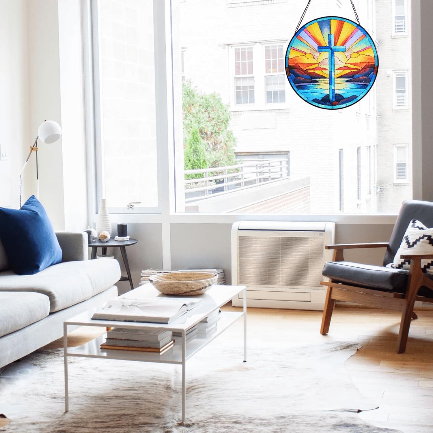 Stained Glass Cross Window Hanging, 8''/20CM Suncatchers for Windows Diamond Textured Glass Cross Decorative Hanging Ornaments Stained Glass for Chirstmas Suncatcher Window Panel Gift Home Decor - Image 7