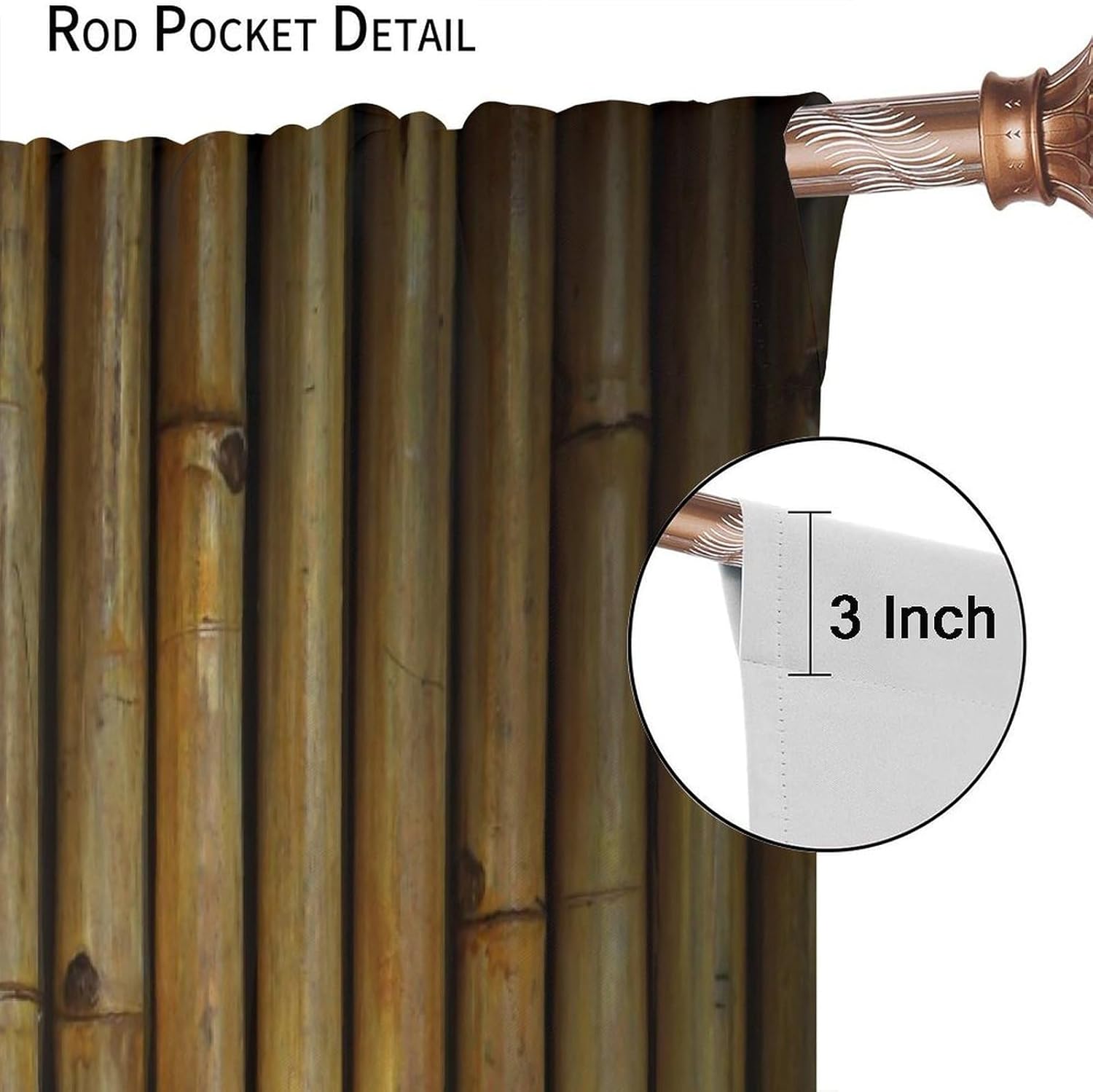 Bamboo Curtains Nature Japanese Asian Plant Brown Print Curtain with Rod Pocket for Bedroom Living Room Home Decor Drapes Window Treatments 2 Panels Set 42x45 Inch