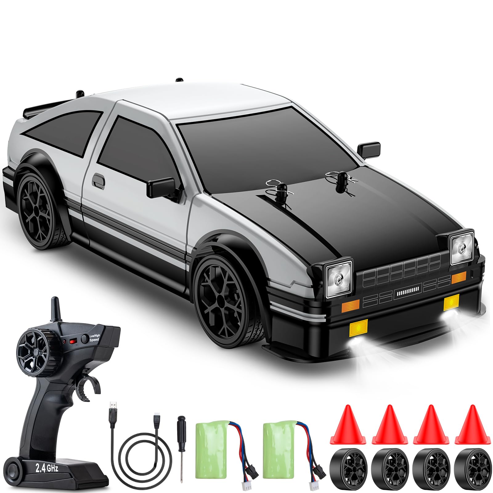 ReinbowRiff 1:14 RC Drift Car, 4WD 2.4GHz Drift Remote Control Car (28KM/H), RTR with LED Lights