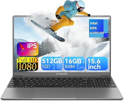 TECLAST Computadora portátil F16Pro, 16 GB DDR5 512 GB SSD, procesador Intel N95, FHD IPS de 15.6 pulgadas 1920 x 1080, 38 Wh, computadora portátil