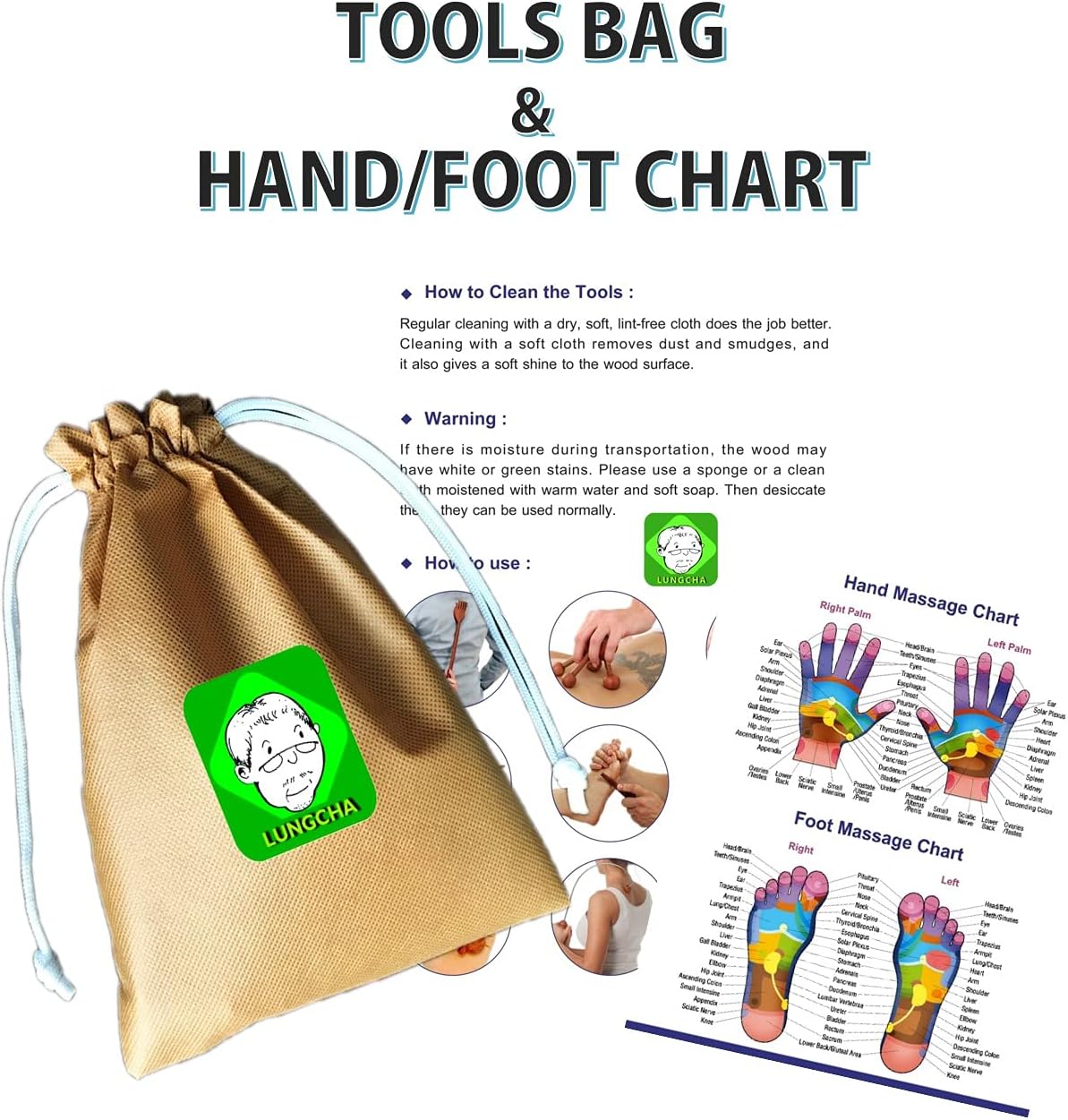 5 Types, 6 Piece Set - LUNGCHA Traditional Thai Massage Reflexology Wooden Stick Tool Acupuncture Point Gua Sha (Set of 5 Types Full Body Massage) : Health & Household