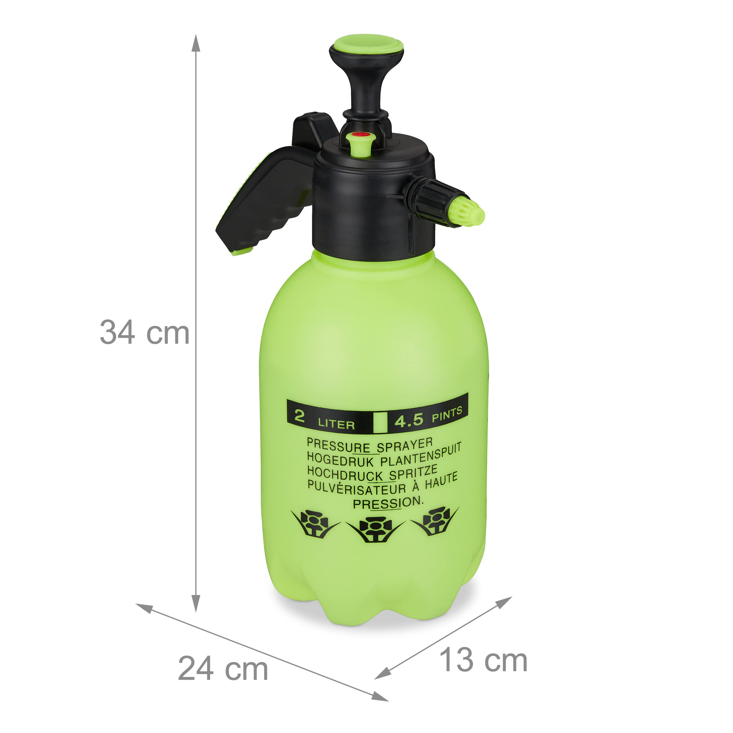 Relaxdays 2X Spruzzatore a Pressione da 2 L, Ugello Regolabile, Nebulizzatore Acqua e Diserbante, da Giardino, Verde Nero
