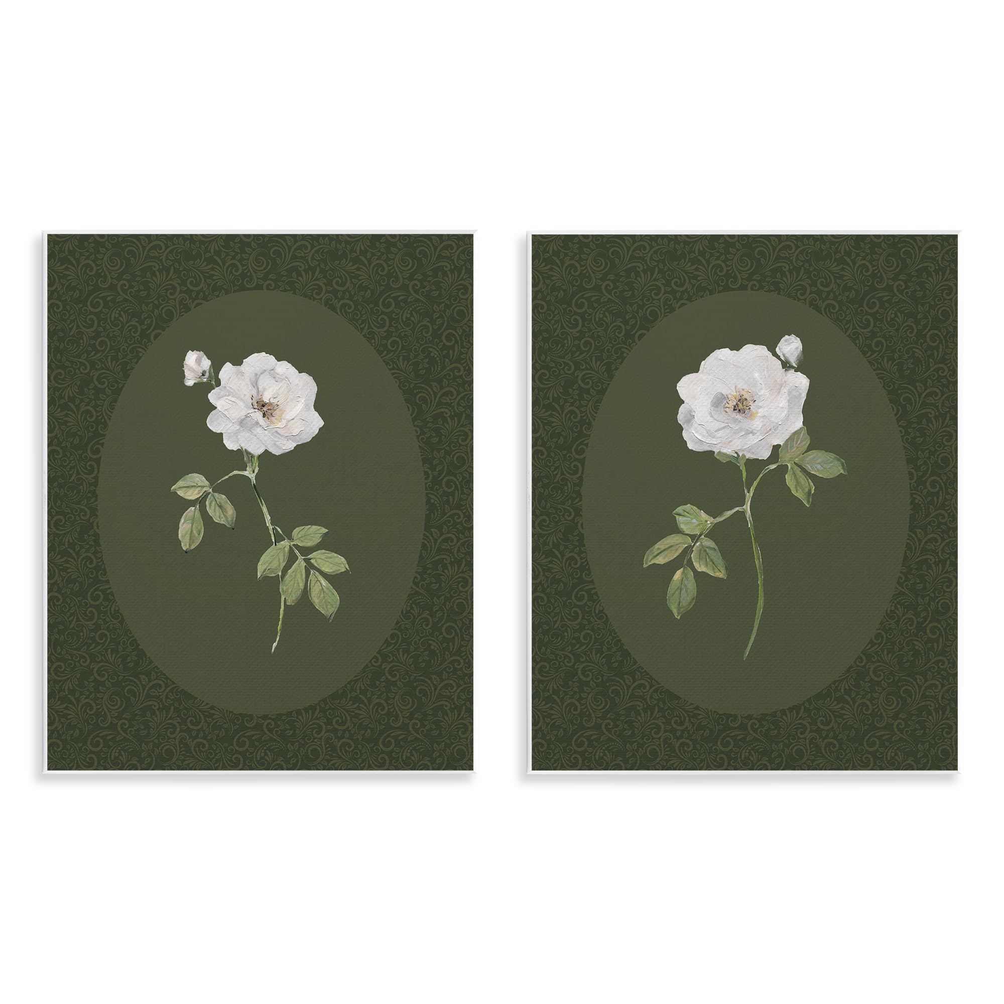 Stupell Industries 'Ornate Rose Studies over Emerald', 2pc Wall Plaque Art Set, 11 x 14 Inches, Easy to Hang and Sturdy, Made in USA, by Sally Swatland