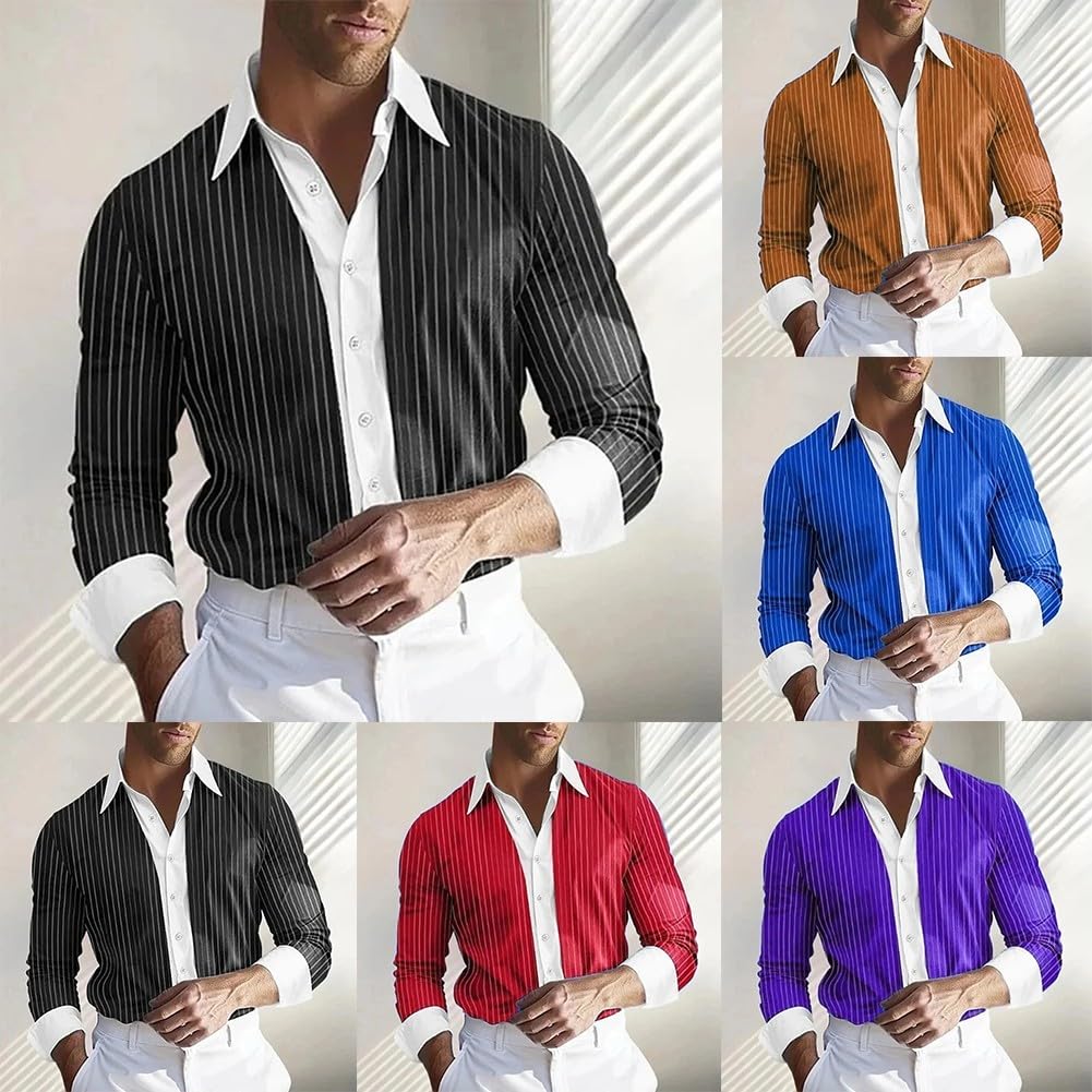 Elegante camicia a righe a maniche lunghe da uomo, perfetta miscela di comfort e stile (2XL viola)