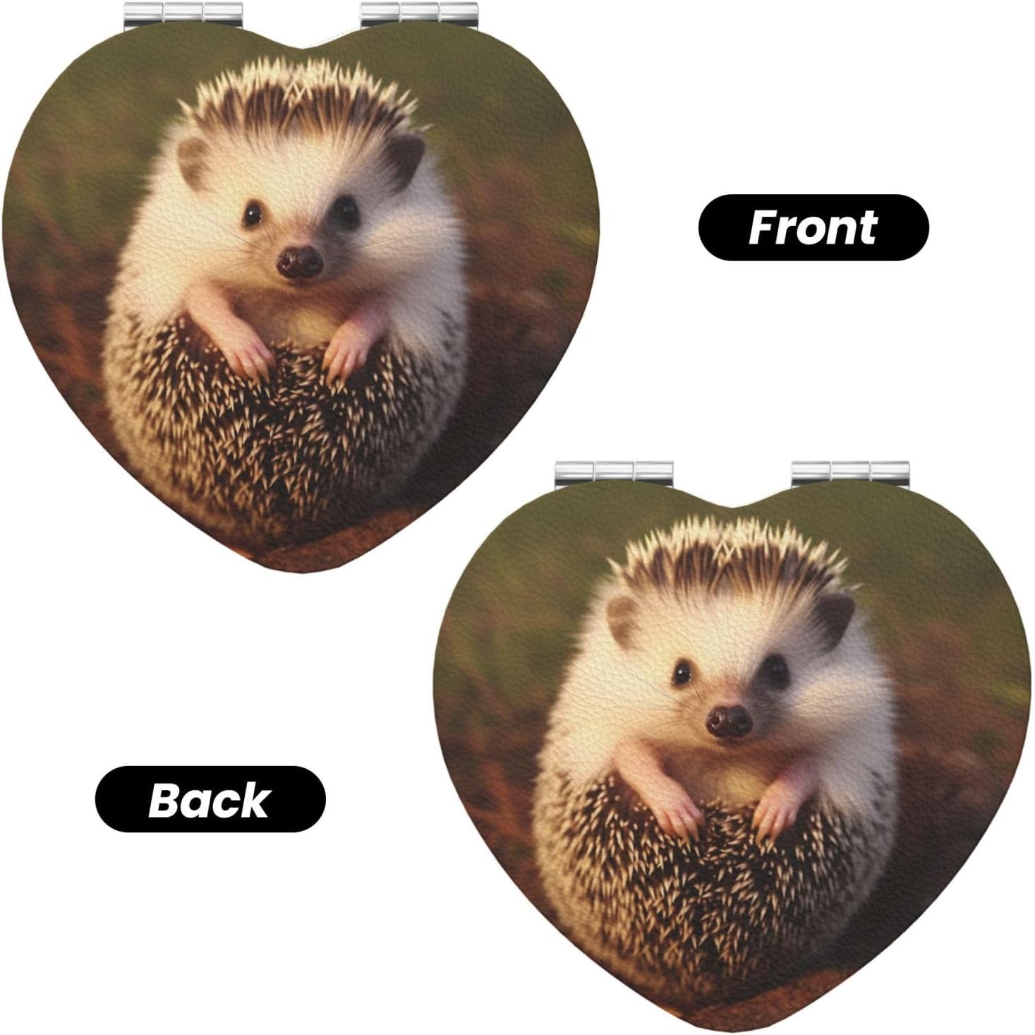 Baby Hedgehog Compact Mirror Small Travel Makeup Mirror 2X 1x Magnification Portable Folding Mirror Lightweight Metal Cosmetic Pocket Mirror for Women Gifts image 2