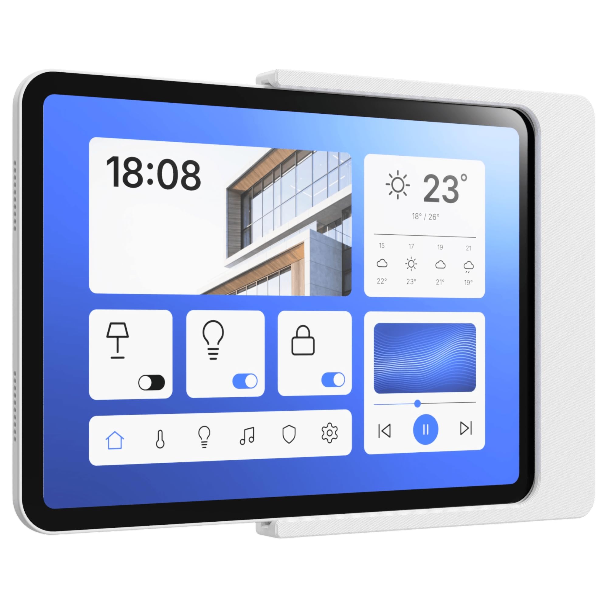 Support Mural Tablette pour Lenovo Tab M11 (11 Pouces, TB330) - Fixation Ultra-Plate et sur Mesure pour Écran Domotique et Tableau de Bord - Passe-Câble Intégré - Blanc
