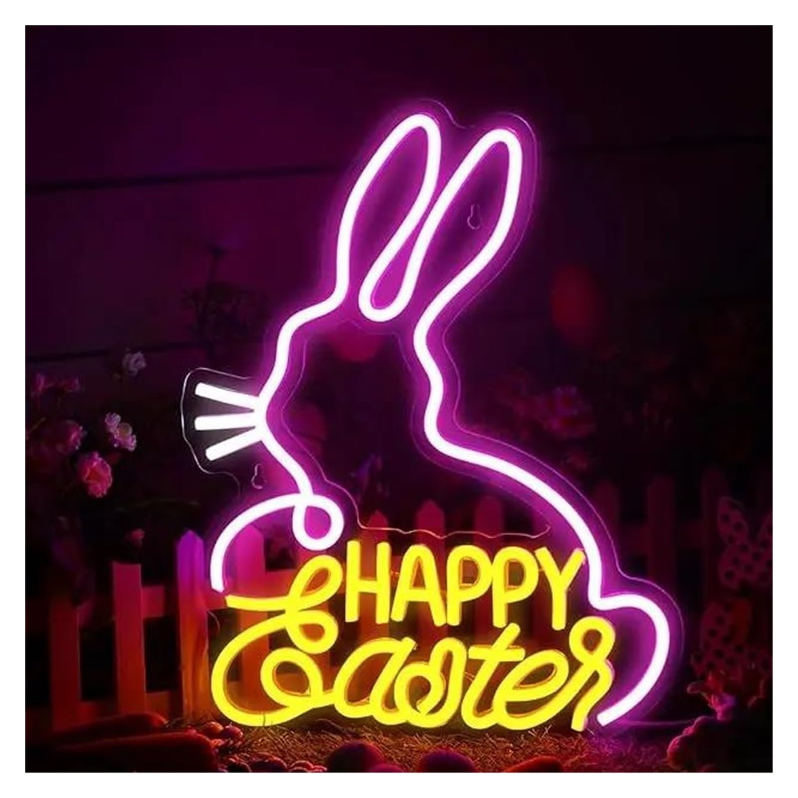 LEMST Sign Lamp Happy Easter Neon Sign Rabbit Light for Bedroom Living Room Holiday Party Wall Decor Dimmable USB Powered Lamp 30cmx38cm