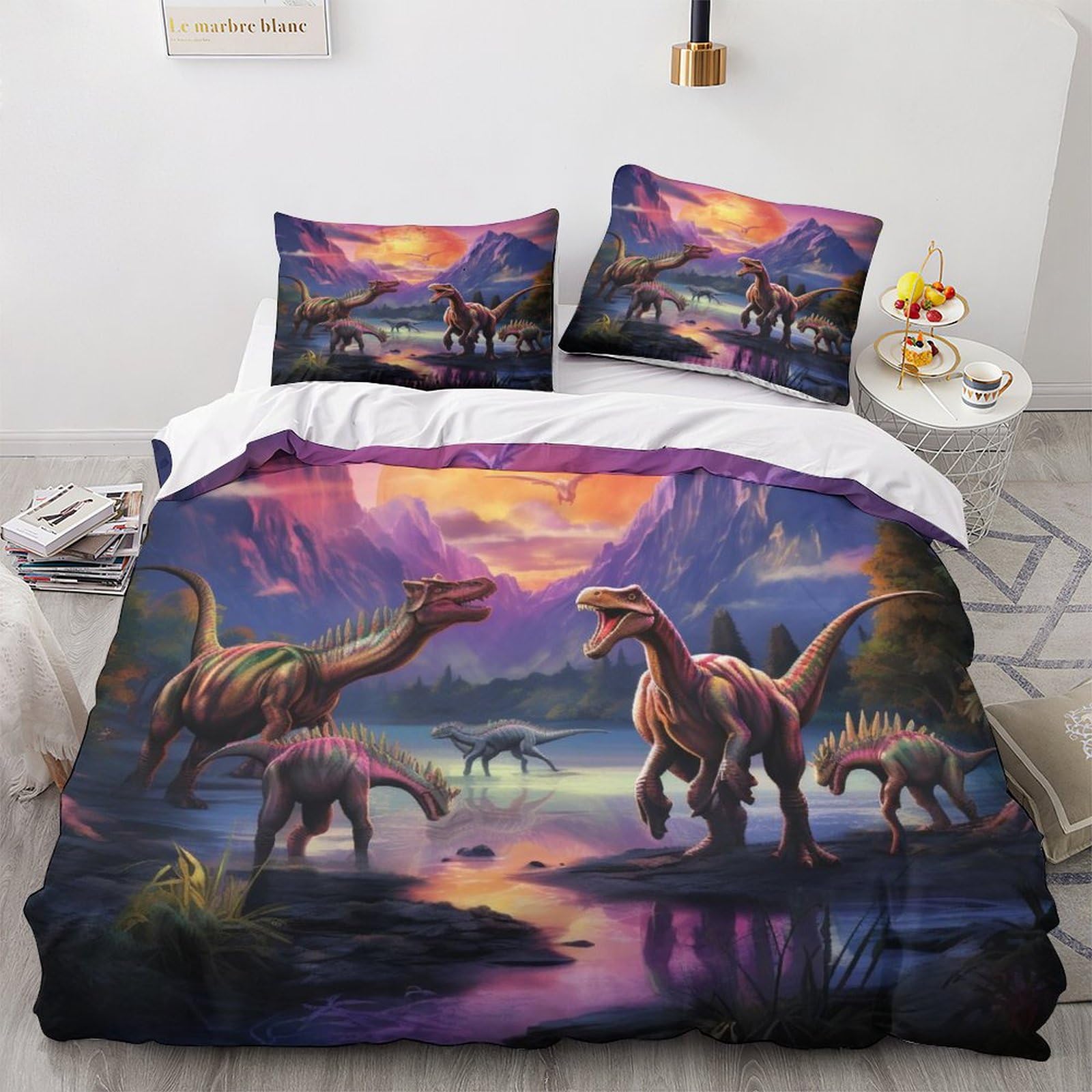 GEEYOU Dinosaurs Finesse Quilt Cover Set Hidden Zipper Carnivore Duvet Cover Set with Pillowcases Bedding Set Soft Microfiber Comforter Cover Various Sizes for Kids Adults King(220x240cm) — image 1