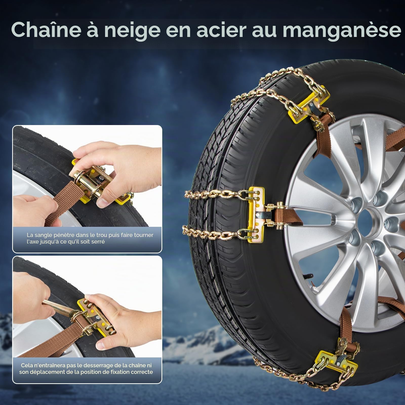 Chaînes à Neige Réglables et Robustes - Lot de 6 pour Voitures, Camions, SUV - Largeur 165-265mm - Avec Pelle à Neige en Plastique et Gants