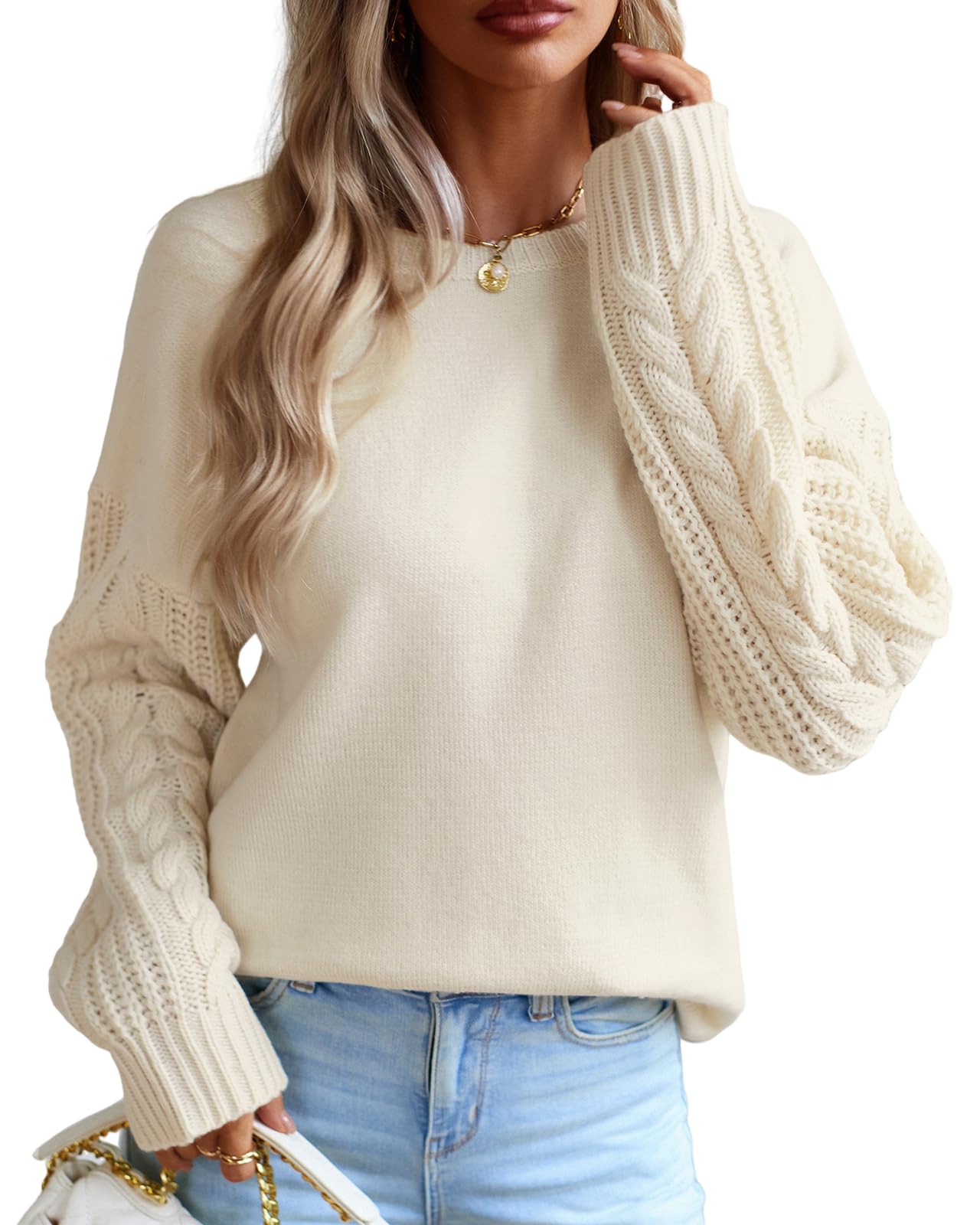 Maglione Donna Invernale Maglia Girocollo Elegante Pullover a Trecce Maniche Lunghe Sweater Lunga Maglioncino Casual Oversize