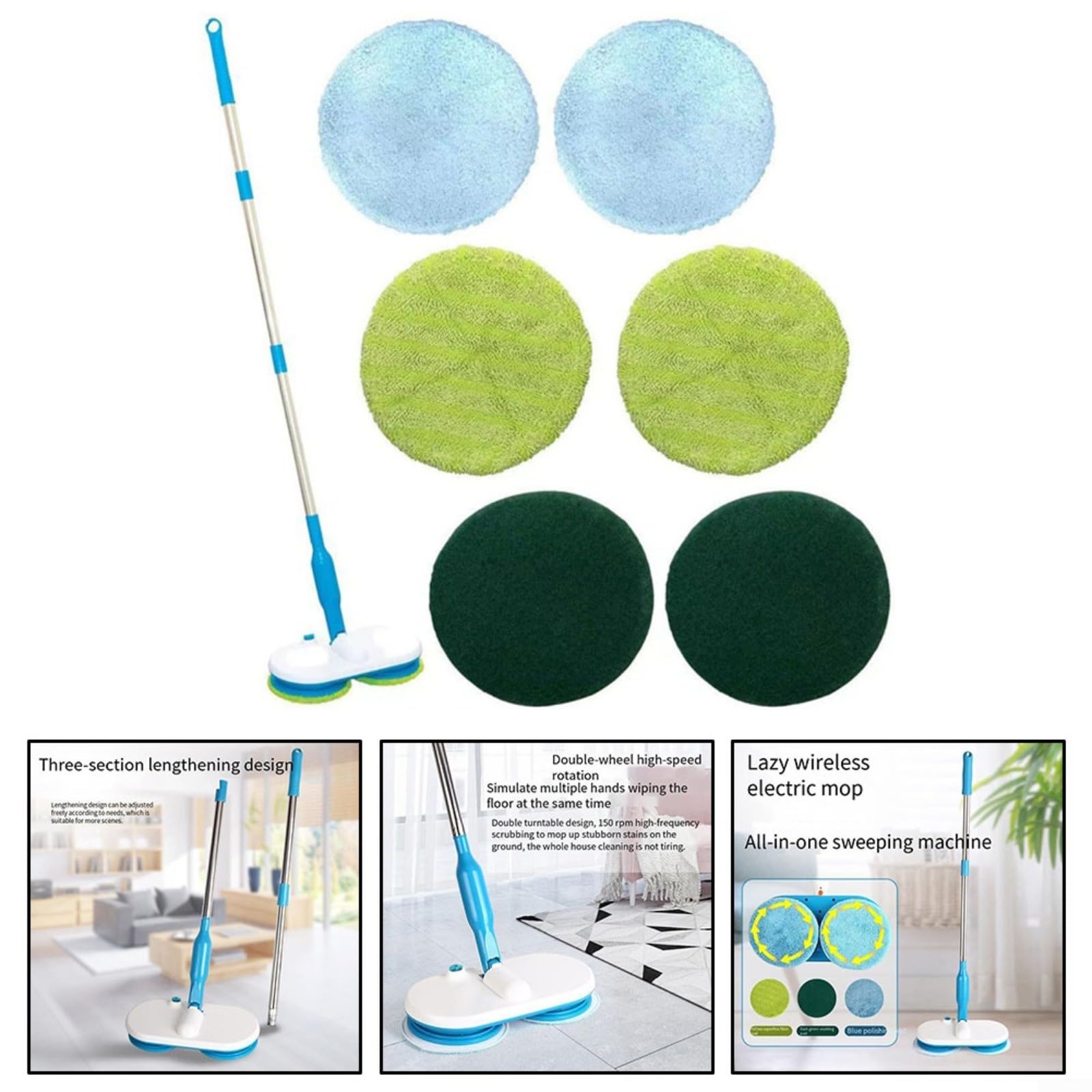 Electric Lazy Mop - Mopa eléctrica flotante multiusos para limpieza de suelos, 40 x 17 x 10 cm