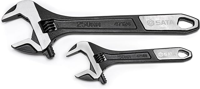 SATA 2-częściowy zestaw regulowanych kluczy 15 cm i 25 cm z bardzo szerokim szczęką z kutymi korpusami ze stali stopowej i chromowanym wykończeniem - ST47130