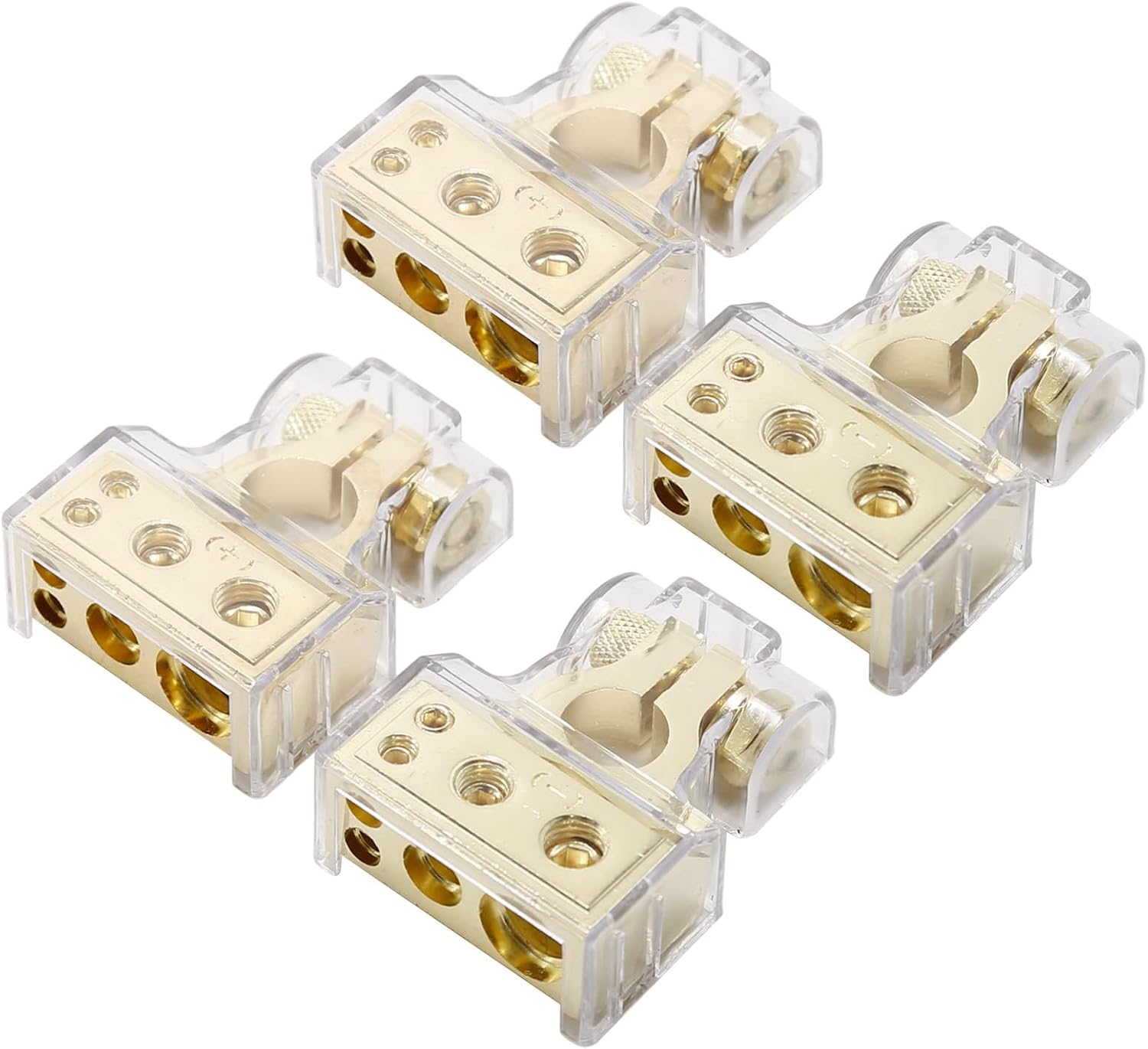 Unifizz 2 pair Battery Terminal Connectors, 0/2/4/6/8/10 AWG Battery Terminals, Heavy Duty Car Battery Terminal, Top Post Multiple Battery Terminal,with Shims Protector Cover (Gold)