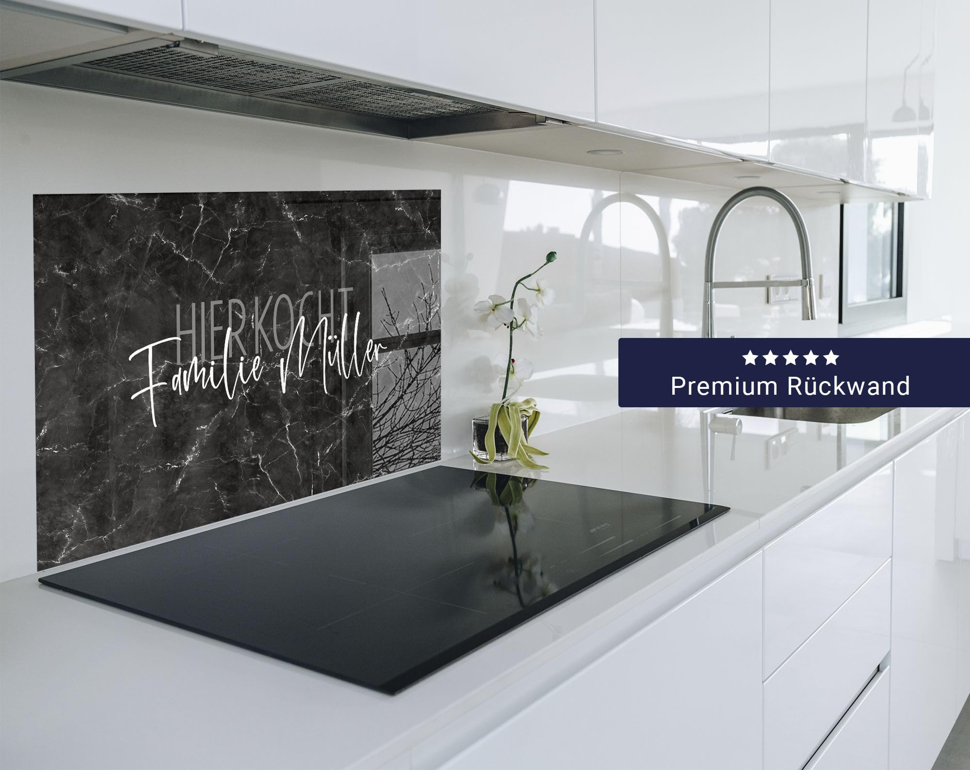 timalo Herd Spritzschutz Wand Spüle, Küche Küchenrückwand Glasoptik | Acryl Glas 2mm | Glasrückwand Acrylglas - personalisiert mit Namen - Rückwandschutz Platte | 80x50cm Marmor schwarz