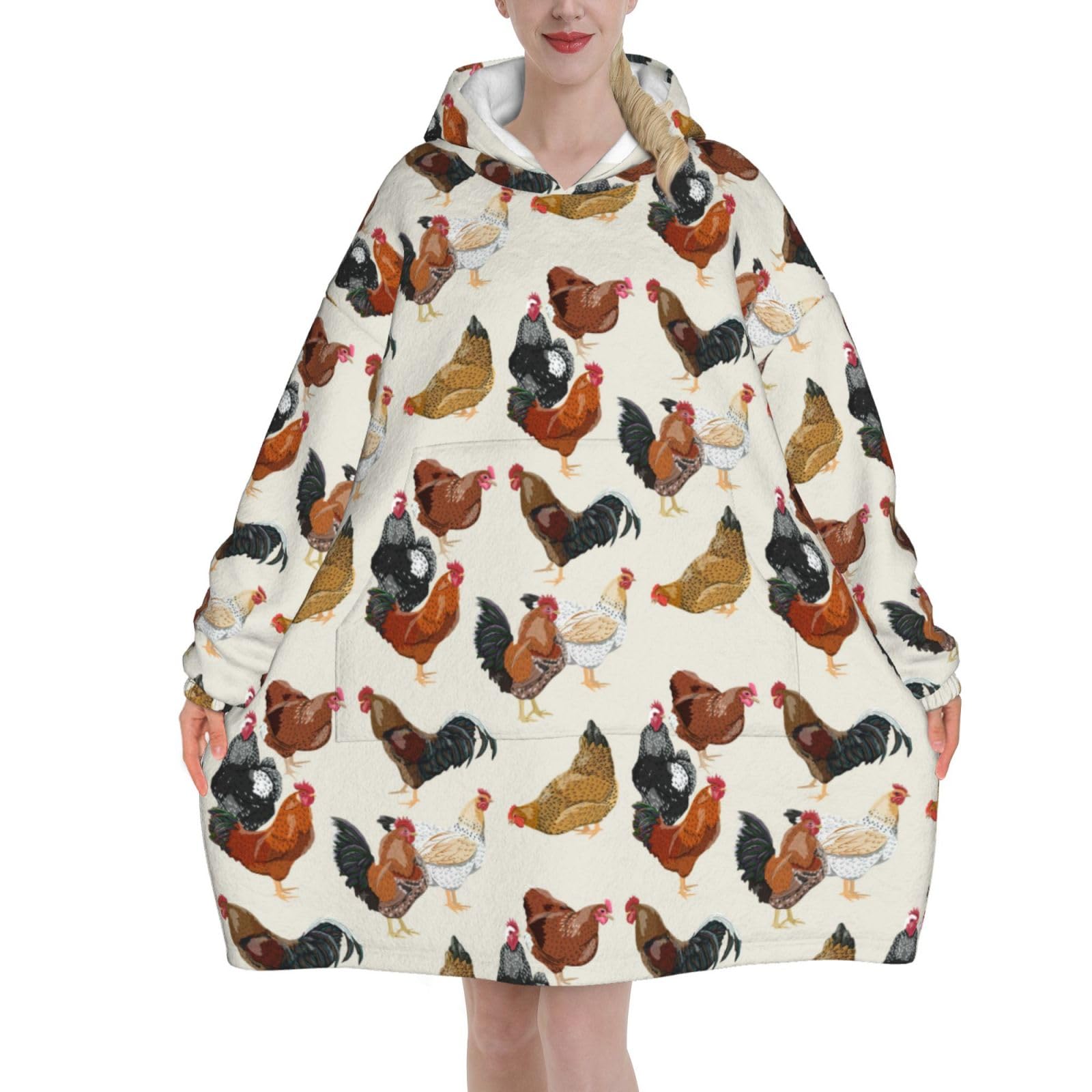 Wearable Blanket Hoodie for Women - Oversized Comfy Flannel Hoodie Blanket Sweatshirt, Snuggly Chicken Printed Hooded Blanket, Cozy Gifts for Teen Girls Sister Women — image 1