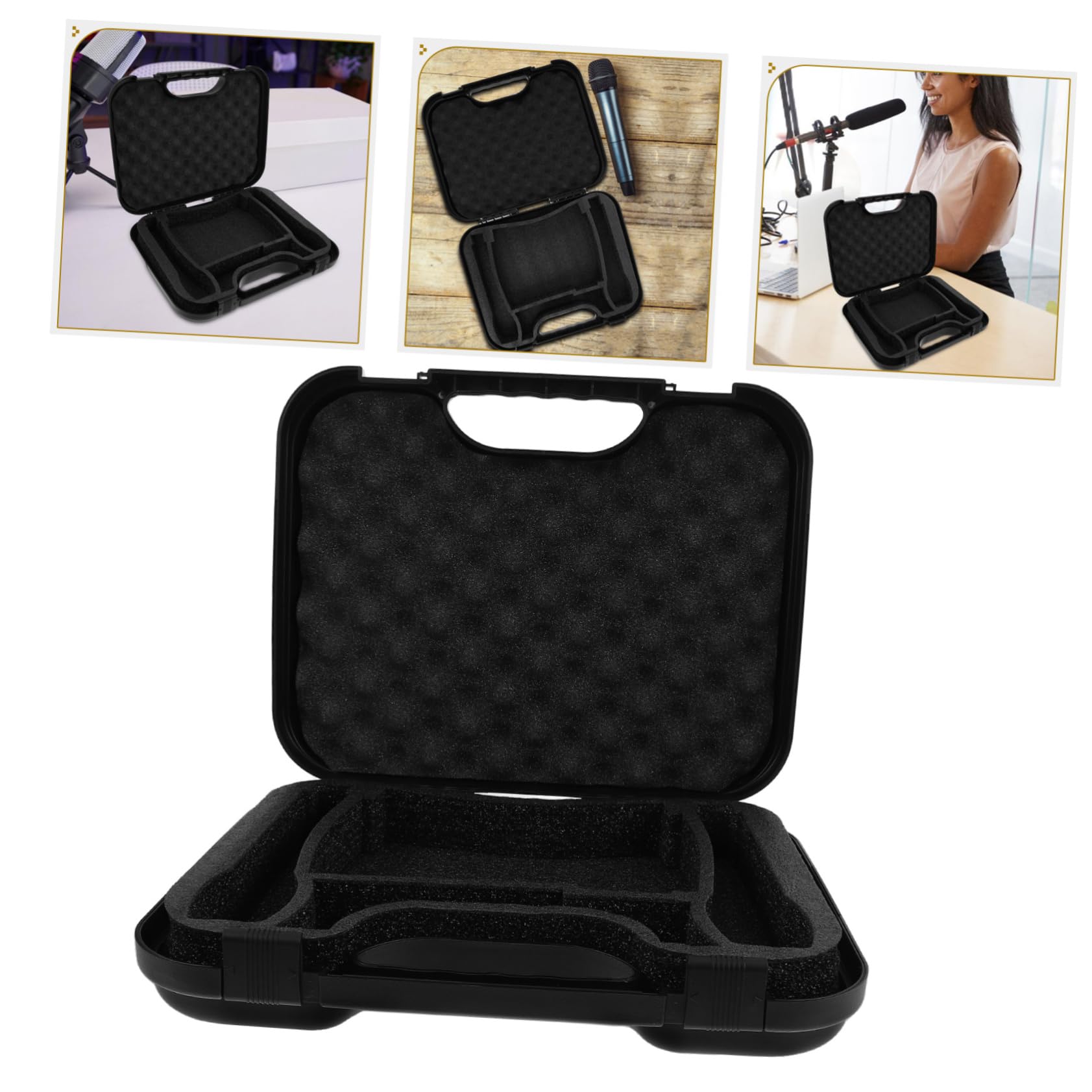 Estuche para Micrófono de Condensador con Gran Capacidad, Diseño Portátil y Resistente al Agua para Grabación y Equipo de Podcast en Color Negro