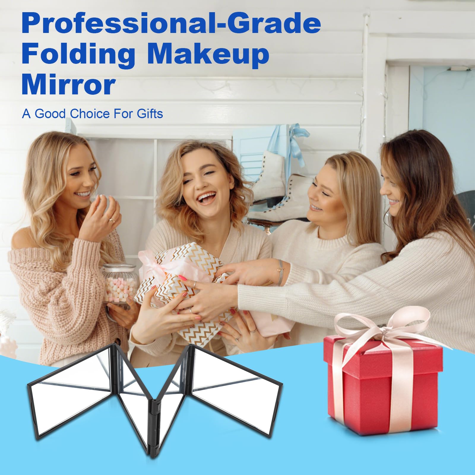 Specchio Pieghevole 360 Gradi - Portatile per Trucco e Taglio Capelli, Auto-Styling e Visione Parte Posteriore