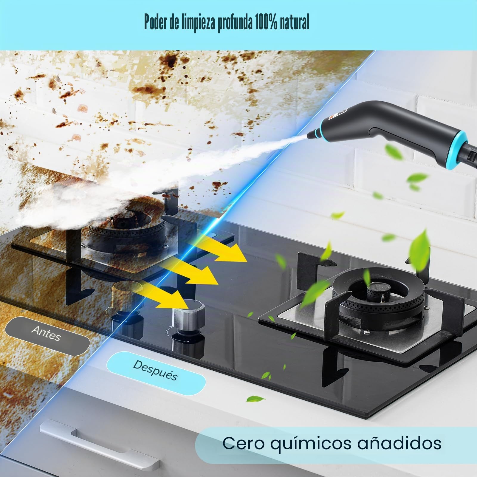 Limpiador a Vapor Portátil 2500W, 4.5BAR Alta Presión, Calentamiento 15s, Depósito 1250ml, 9 Accesorios, 2m Manguera - Para Cocina, Coche, Suelo, Ventanas, Barbacoa con 3 Niveles de Vapor