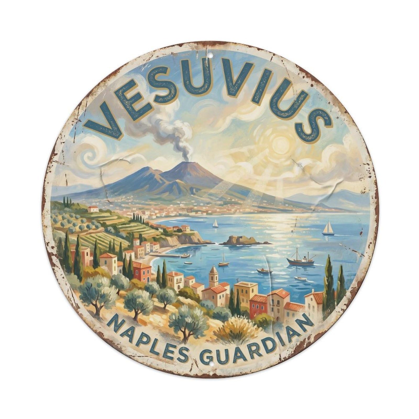 Vintage Travel Vesuvius Italy Volcano Metal Tin Sign
