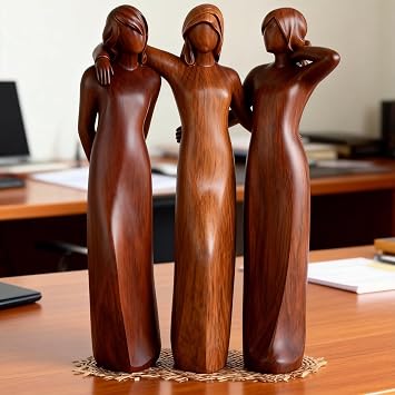 Sisters Friendship Figurines Home Decor Statue, Celebrates Friend Birthday Memorial Gift for Women, Sea Glass/Wood Grain Style Resin Sculpture for Display Desk Living Room Bookshelf,3 Sisters