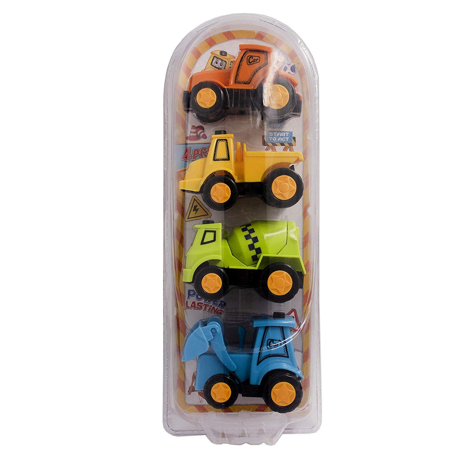 KRIREEN Pull Back Mini Construction Racing Cars Toy Vehicles For Kids,Children,Toddler (Pack Of 4 Pcs),Multicolor 4