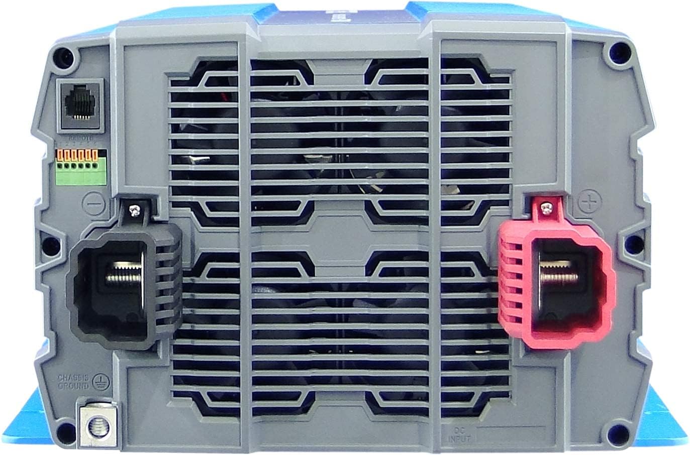 Front panel of the Cotek SP-3000-112 Inverter showing DC input terminals and cooling fan
