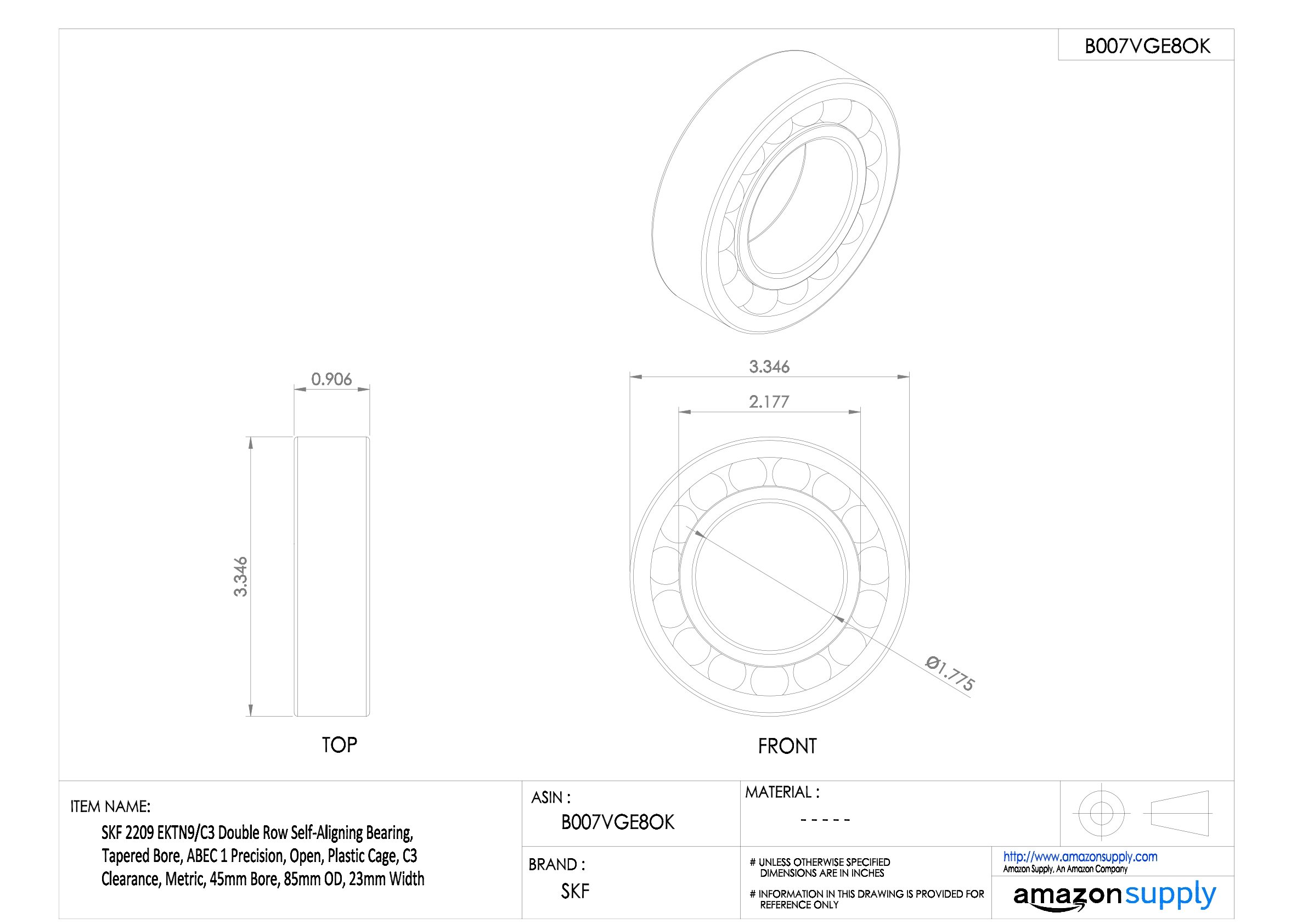 SKF 2209 EKTN9/C3 - Rodamiento de bolas autoalineante