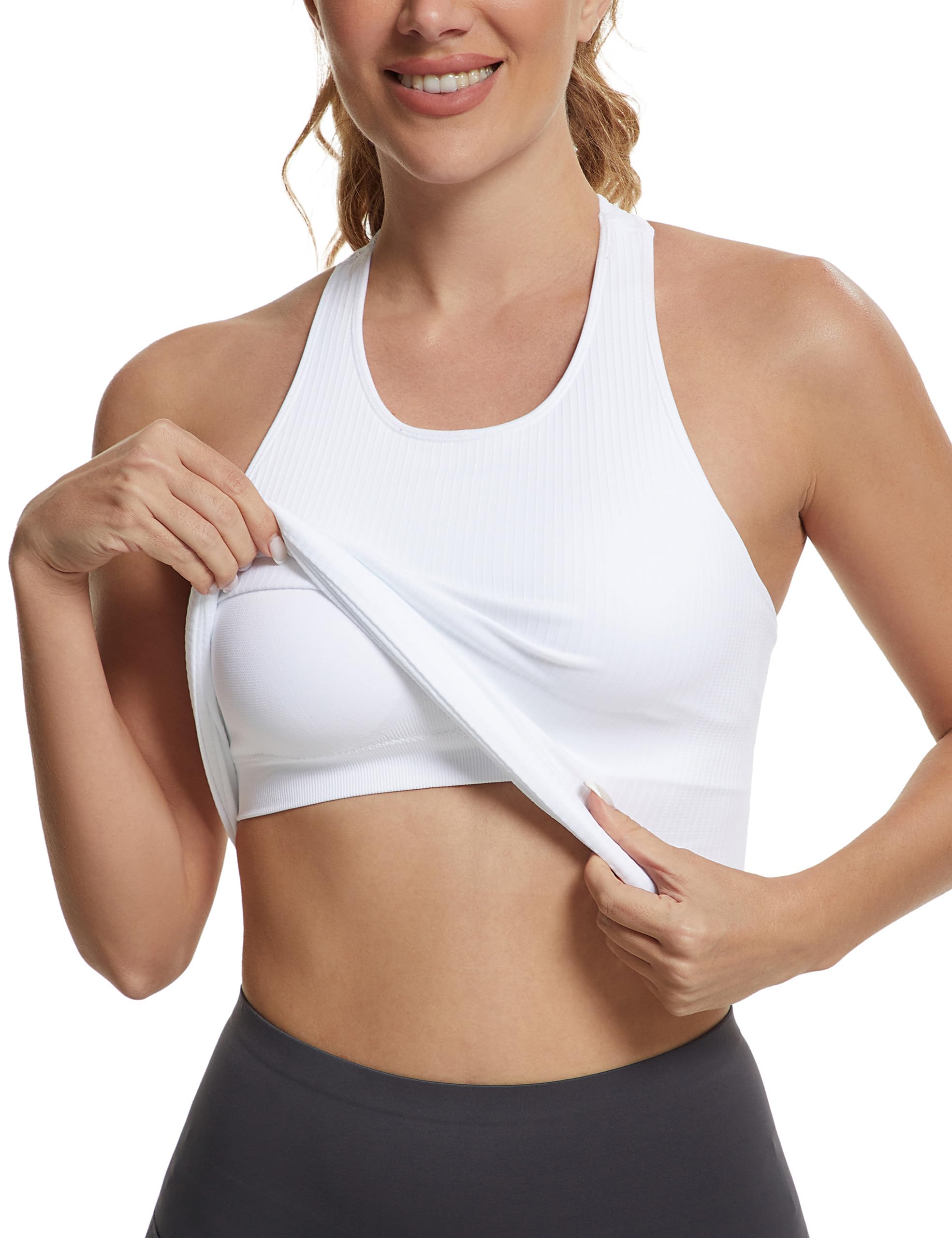 MathCatWorkout Tank Tops for Women with Built in Bra,Ribbed Racerback Crop Tank Top,Workout Tops for Women Slim Fit