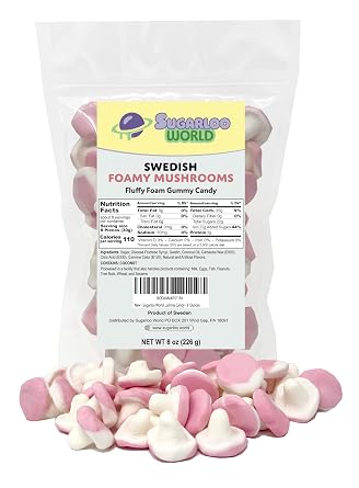 Sugarloo World Swedish Mushroom Candy - Swedish Marshmallow Candy, Mushroom Shaped Foam Candy - 8 Ounces