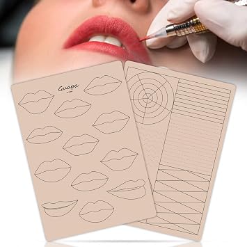 Guapa 3PCS Lip Tattoo Practice Skin with Pre-Printed Patterns Double-Sided Silicone Sheets for Microblading & Lip Permanent Makeup Training, Multiple Lip Shapes White & Pink, 1.5mm Pink lips #5
