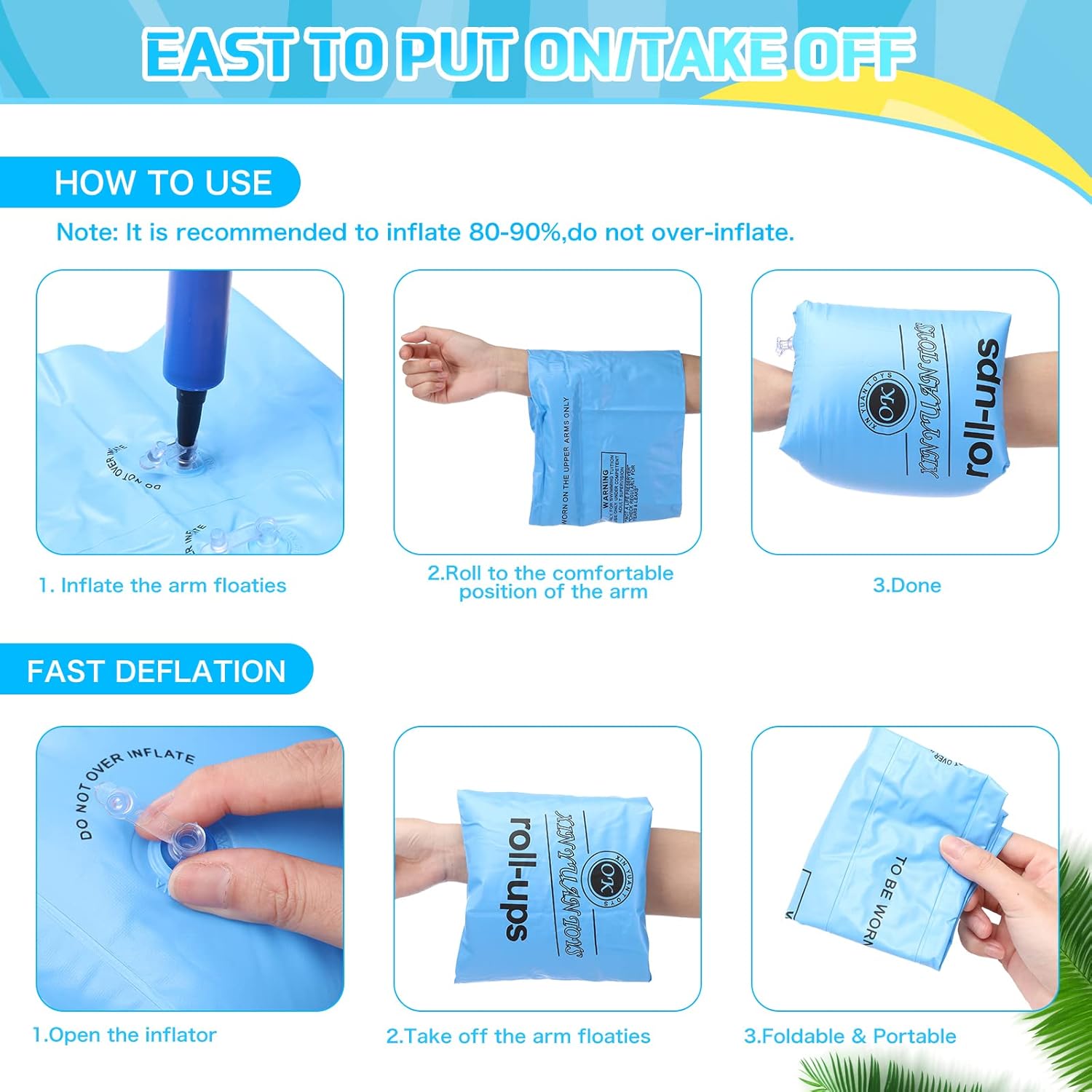 Outus Arm Floaties Kids PVC Arm Floaties Inflatable Swim Arm Bands Adjustable Swimming Water Wings Floater Sleeves Pool Inflatable Swimming Rings for Adults Kids Children Toddler, 4 Colors