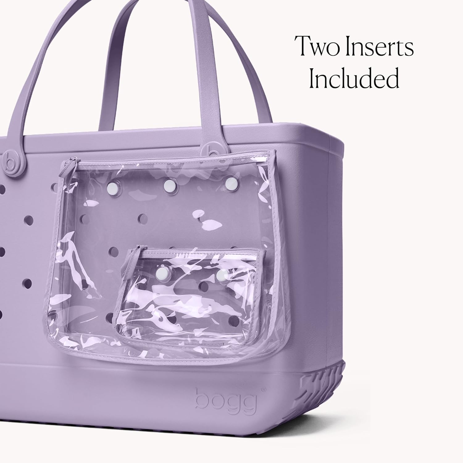 BOGG BAG Original, Large Tote (I Lilac You a Lot) + Bevy Beverage Holder & Call Me Phone Holder (For Shore White) – Durable, Washable, Tip-proof – Beach, Pool, Boat, Work, Sports