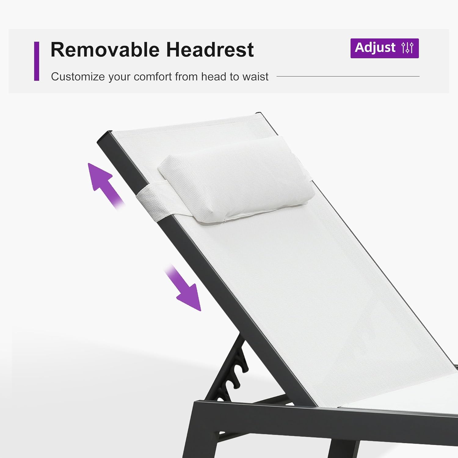 PURPLE LEAF Outdoor Lounge Chair Set of 3 Patio Chaise Pool Lounger Aluminum Frame with Side Table and Wheels for Outside Sunbathing Tanning Recliner Including Pillows White