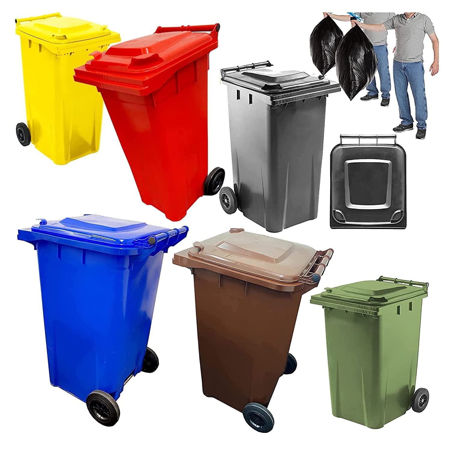 Wheelie Bins Outdoor Council Size Bin for Trash and Rubbish 240L Rubber Wheels - Grey, Red, Yellow, Blue, Green & Brown (Dark Grey)