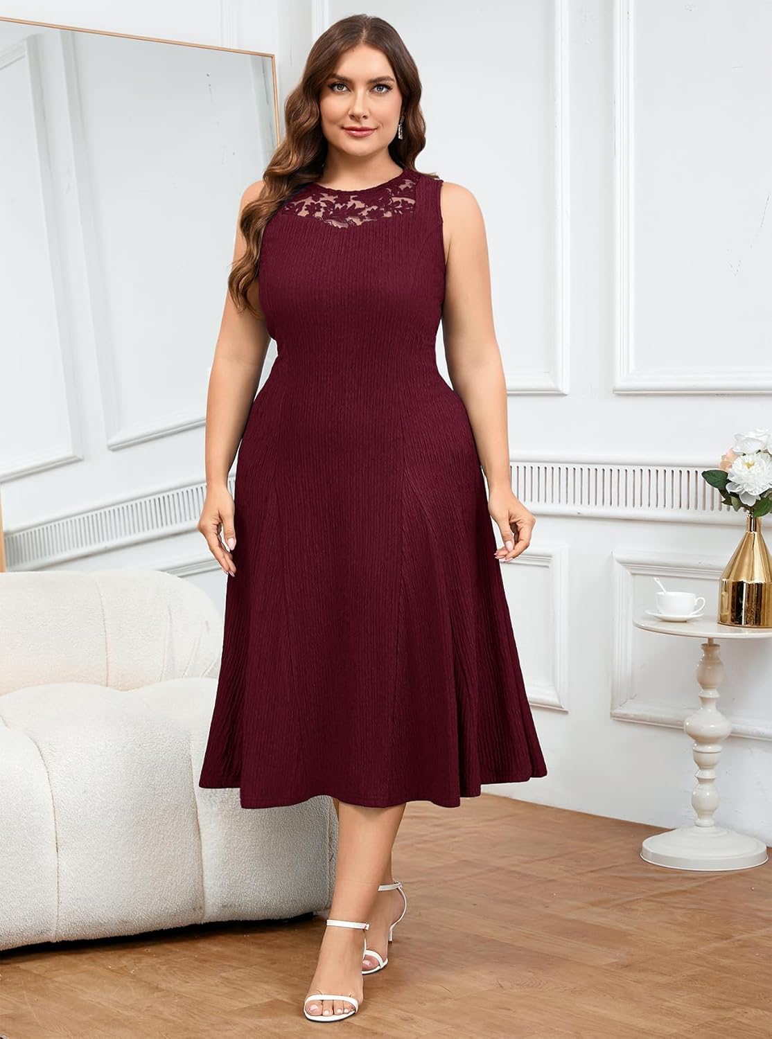 ZOMVA Plus Size Mother of The Bride Groom Dresses for Curvy Women 2 Piece Wedding Guest Dress with Jacket Tea Length - Image 4