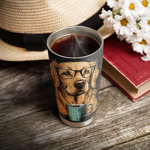 Miniatura 4 de Vaso de café retro vintage de 20 onzas, regalo para los amantes del Golden Retriever, vaso de café para mujeres, hombres, acero inoxidable de doble