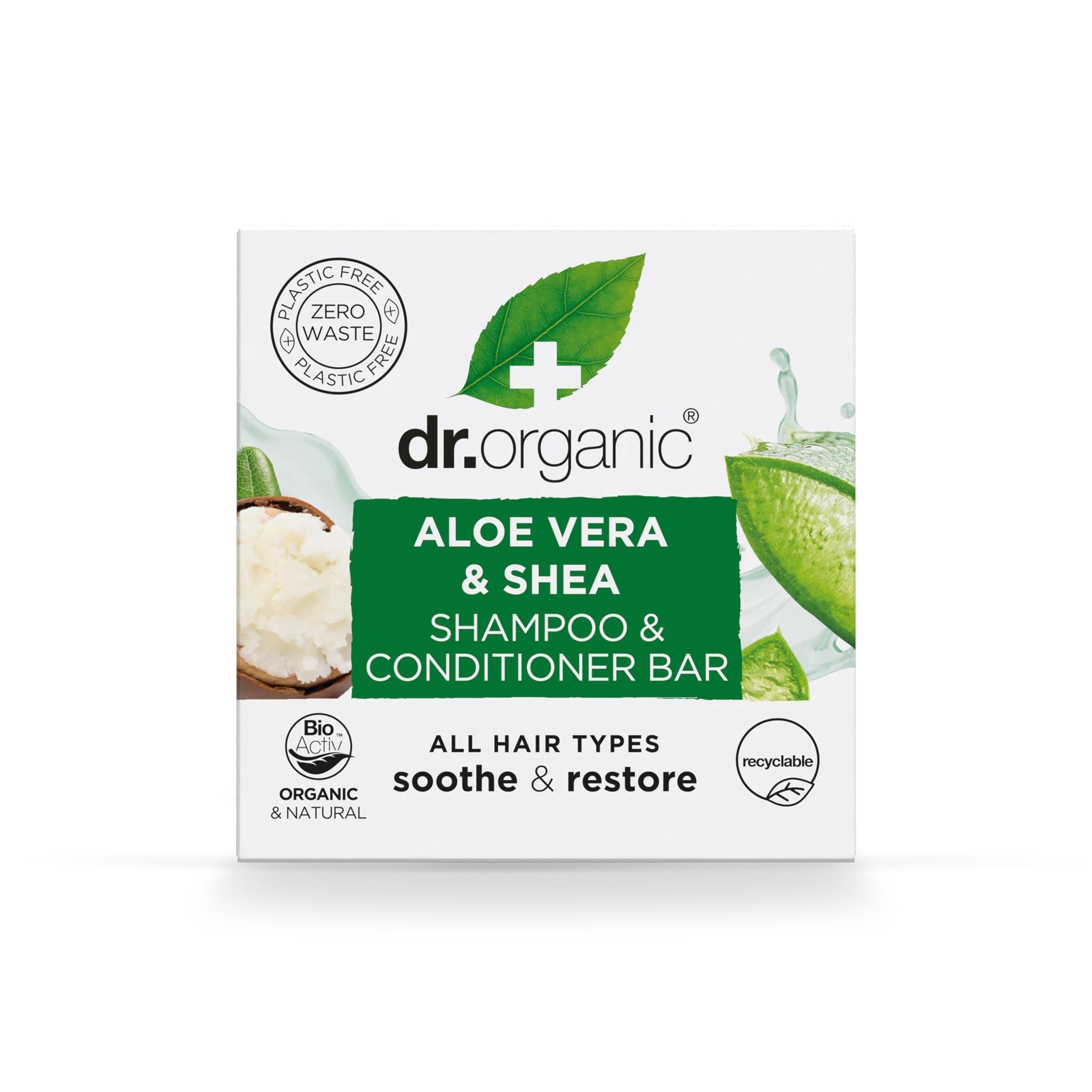 Dr Organic Aloe Vera & Shea Shampoo Bar, Soothing, All Hair Types, Plastic Free, Solid Shampoo Bar, Natural, Vegan, Cruelty-Free,75g