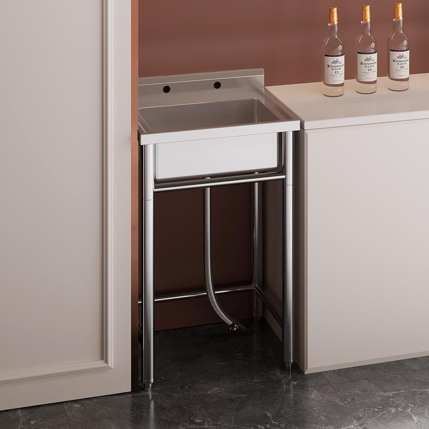 21"x21"x33" Stainless Steel Utility Sink, Free Standing Single Bowl Commercial Sink, Heavy Duty Utility Tub for Restaurant Laundry Room Bathroom Garage Garden