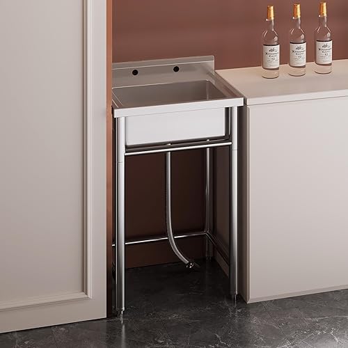 Miniatura 6 de Fregadero de cocina de acero inoxidable, fregadero utilitario de 21 x 21 x 33 pulgadas con grifo extraíble, grifo de agua caliente y fría, cuenco