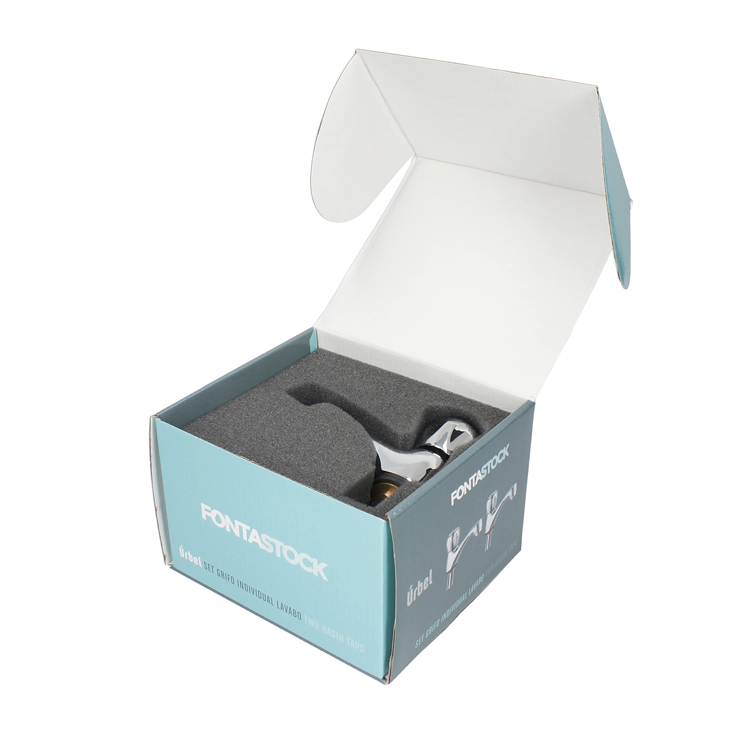 Fontastock URBEL FSKFGB004 Set de 2 grifos Individuales para Lavabo, Agua fría/Agua Caliente, Soportes de fijación, maneta de Zinc y Cuerpo de latón