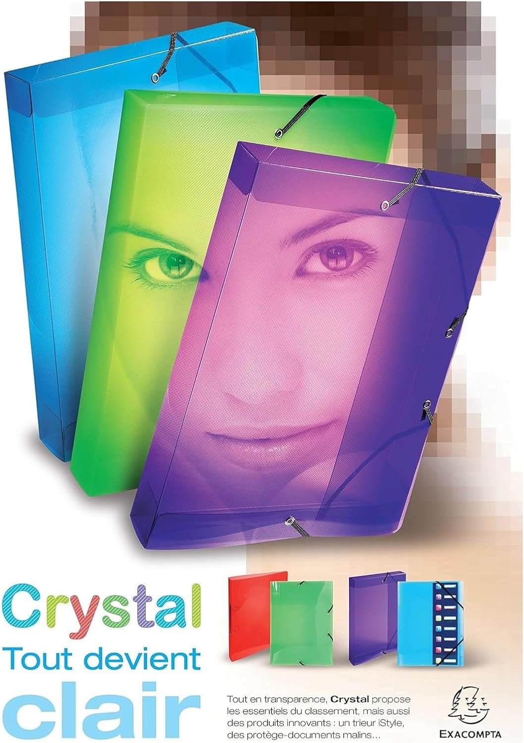 Exacompta - Ref 5972E - Crystal PP Filing Box - 250 x 330mm in Size, Suitable for A4 Documents, 40mm Spine, Elastic Strap Closures, Polypropylene - Clear