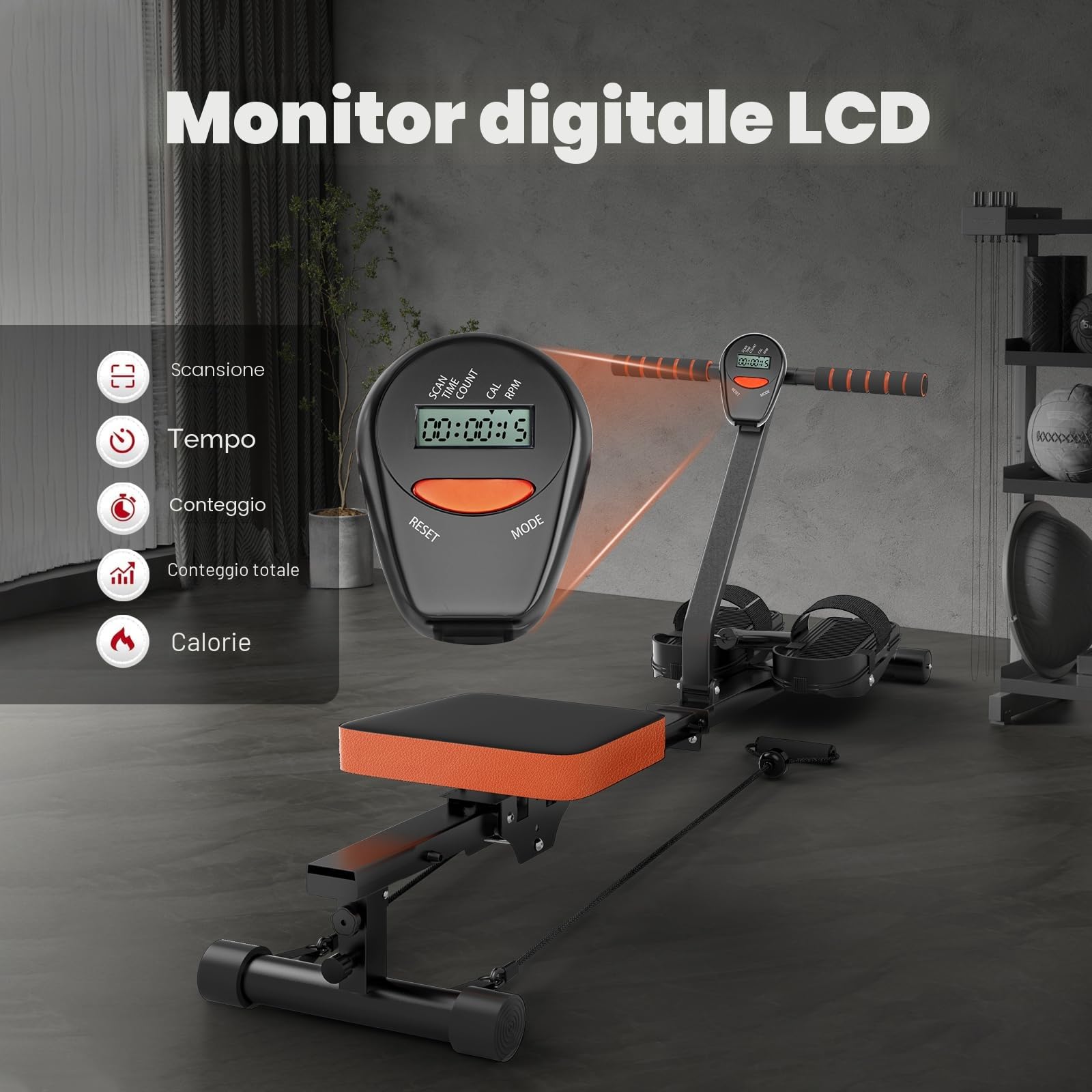 Vogatore magnetico a 16 livelli con display a LED, guida scorrevole silenziosa, per casa, palestra, attrezzatura da allenamento indoor