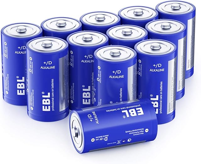 EBL D Batteries, 12 Pack D Battery Long Lasting Alkaline D Cell Batteries - Perfect for Daily Use and Business