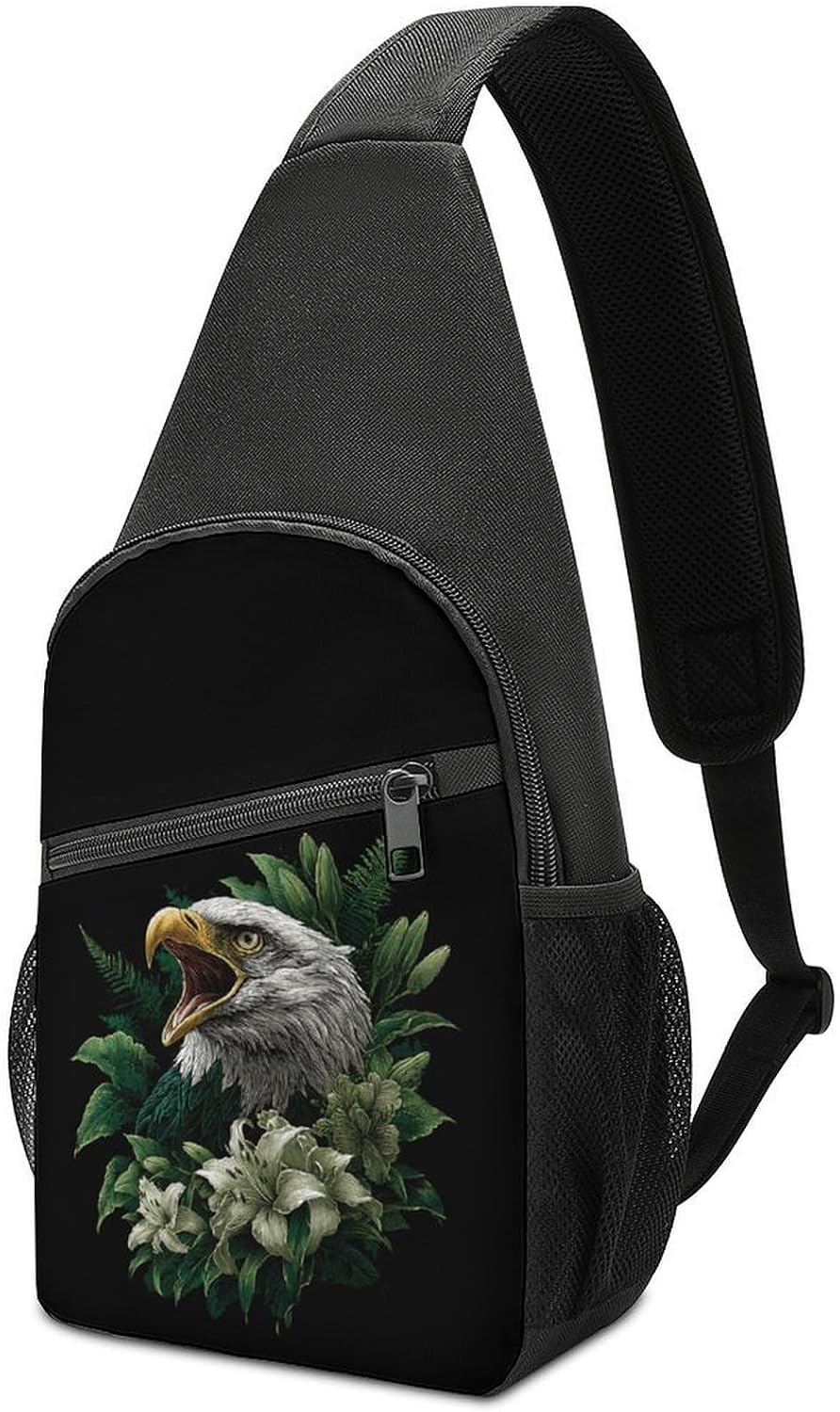 Roaring Eagle1 Green Lily Flowers Crossbody Sling Backpack Chest Bag Daypack