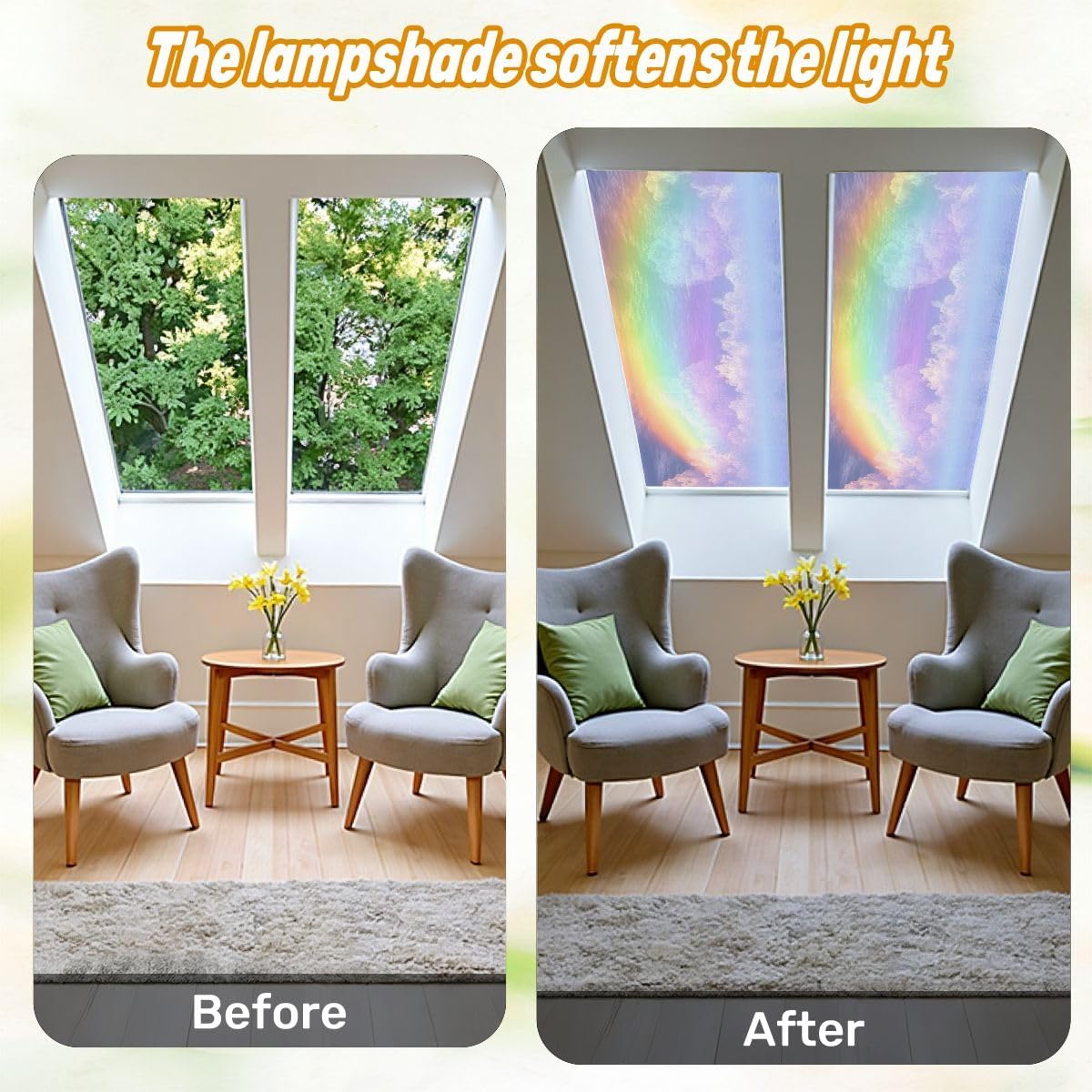 Fluorescent Light Covers for Ceiling Lights Fantastic Landscape Shining Sea Rainbow Easy to Install Magnetic Light Filter for Classroom Office Hospitals School Home Decor