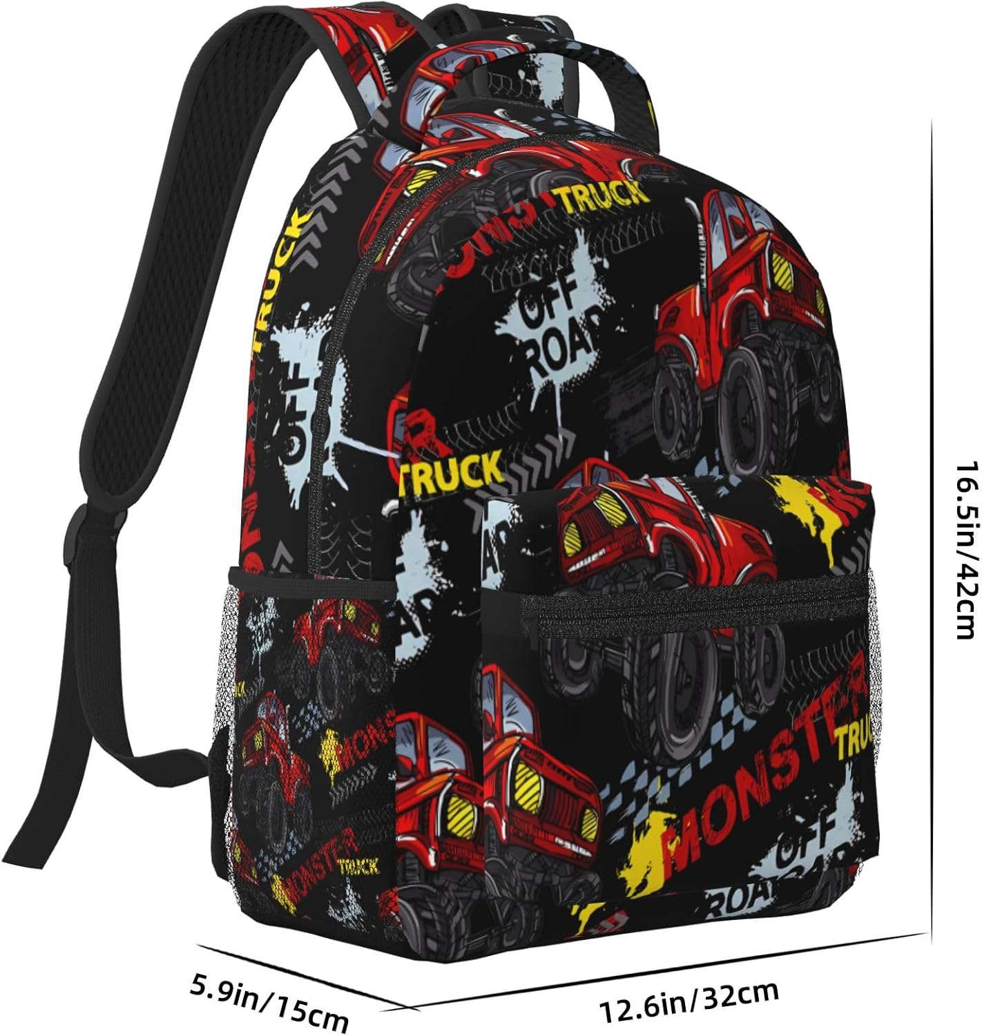 Monster Truck School Backpack for Boys Girls Kids 16 Inch Waterproof Strap Adjustable Travel Casual Daypack Lightweight Schoolbag Cool Car Bookbag Elementary School Bag - Image 2