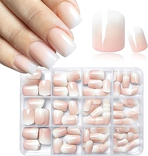 240pc Ombre Press on Nails Short Square Fake Nails with Tabs File, Square Nails Press ons Ombre Acrylic Nails Short Glue on Nails Full Cover False Artificial Stick on Nails for Women Girls