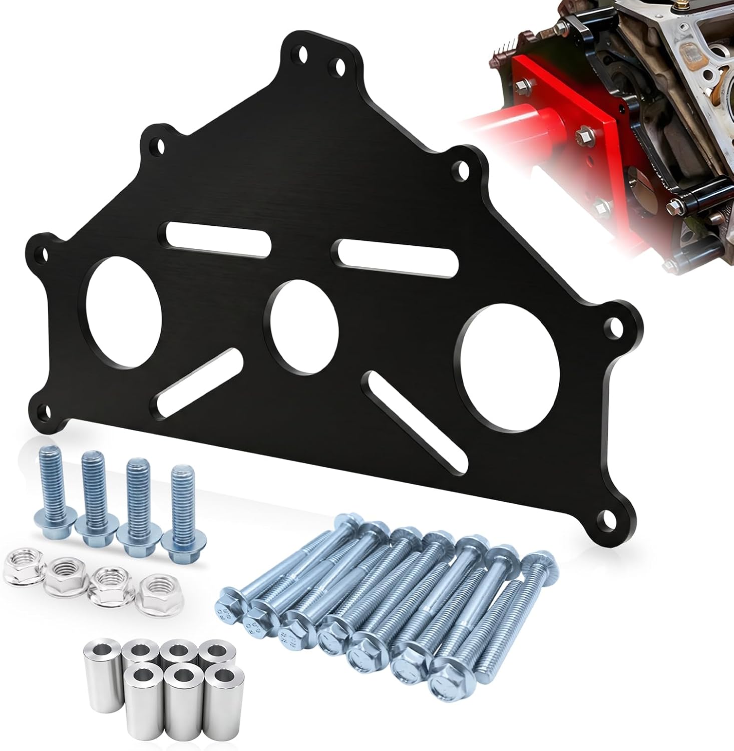 Billet Aluminum Engine Safe Stand Adapter Plate, Engine Lift Plate Compatible with Chevy Small Block, Big Block, SBC, BBC, LS, LT Series Engines